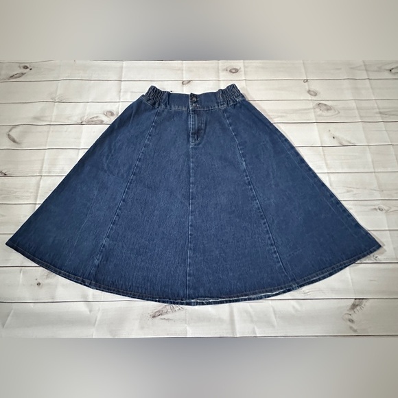 Philipp Plein Gold Logo Denim Flared Skirt Size Large , Luxury Denim, Mid Length - Picture 2 of 7